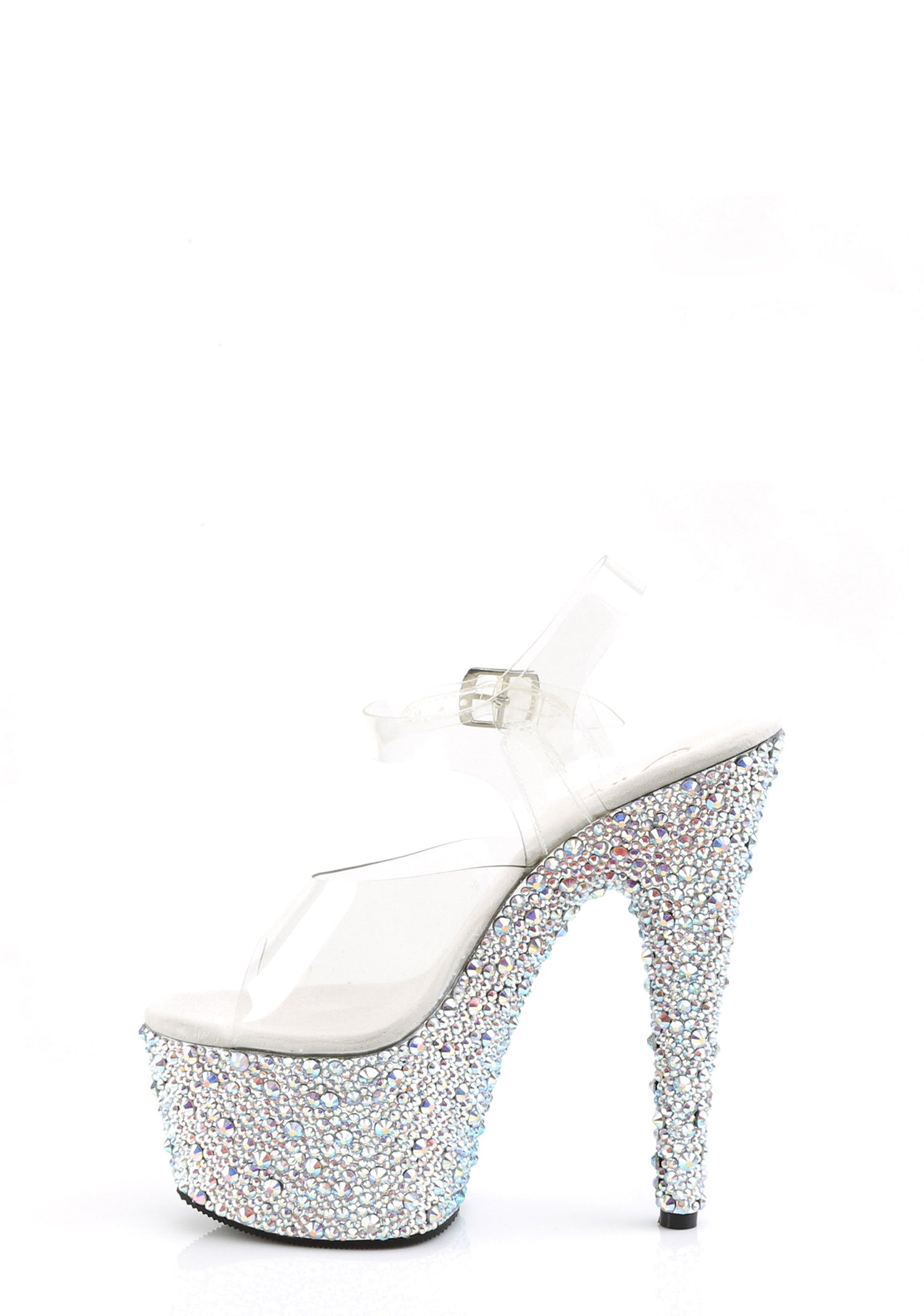 Bejeweled-708DM Platform Ankle Strap Sandals-Silver