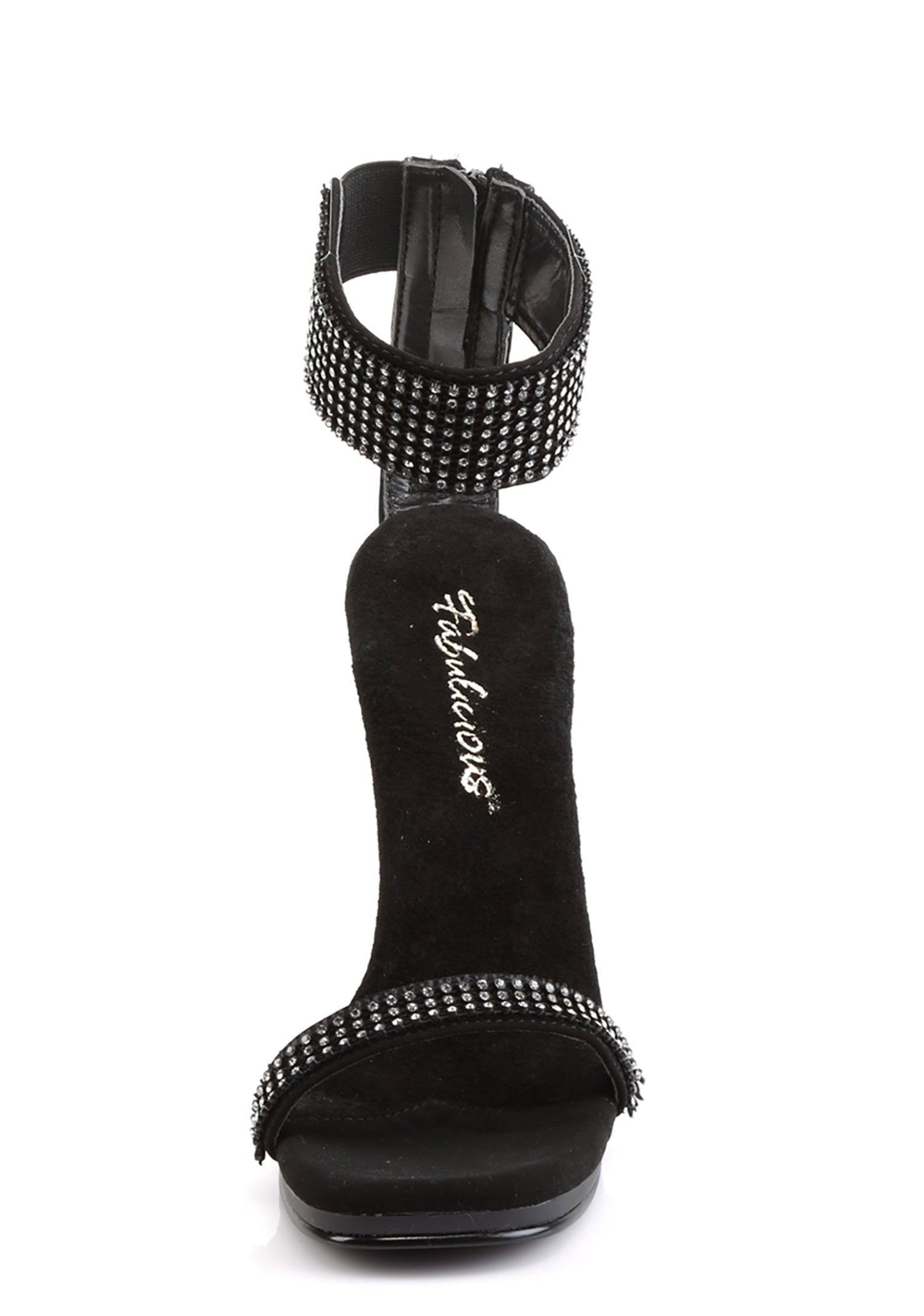 Chic-40 Platform Ankle Strap Rhinestone Sandals-Black