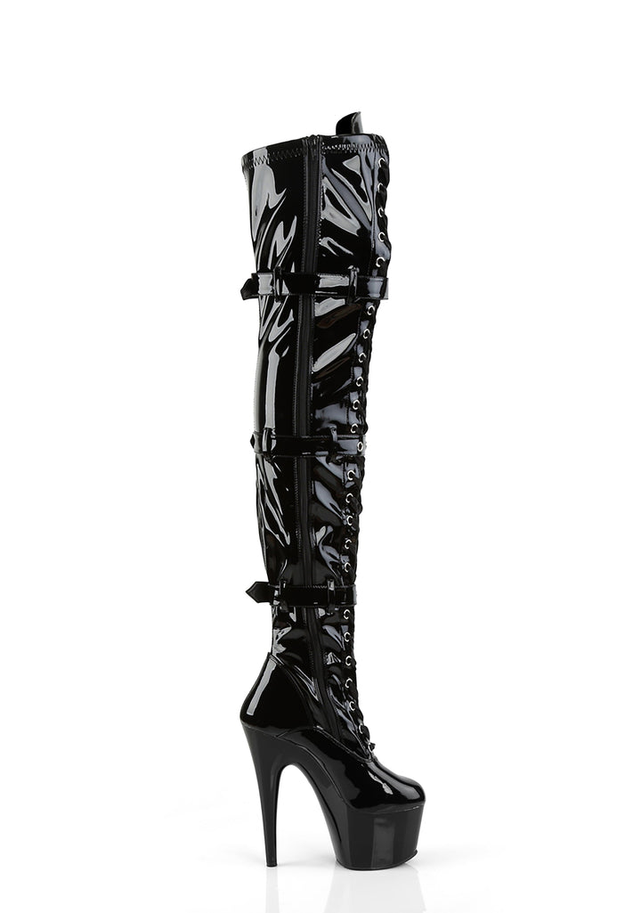 Flamingo-3028 Platform Thigh High Boots-Black PU