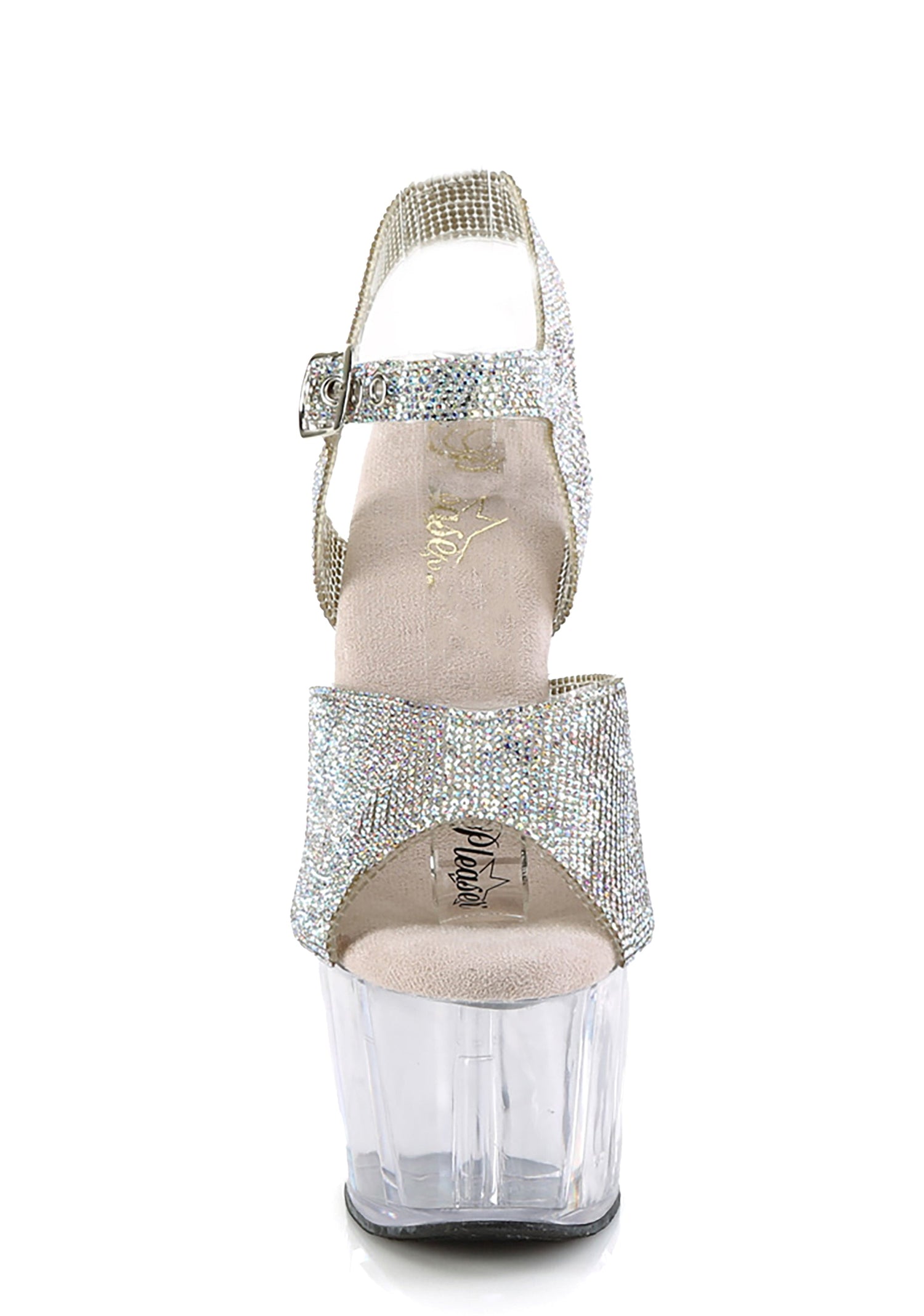Adore-708N-RS Platform Rhintestones Ankle Strap Sandals-Clear