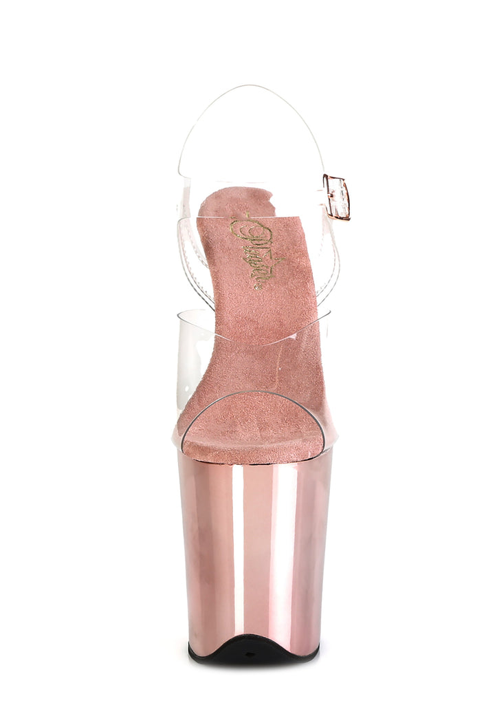 Flamingo-808 Platform Ankle Strap Sandals-Rose Gold Chrome