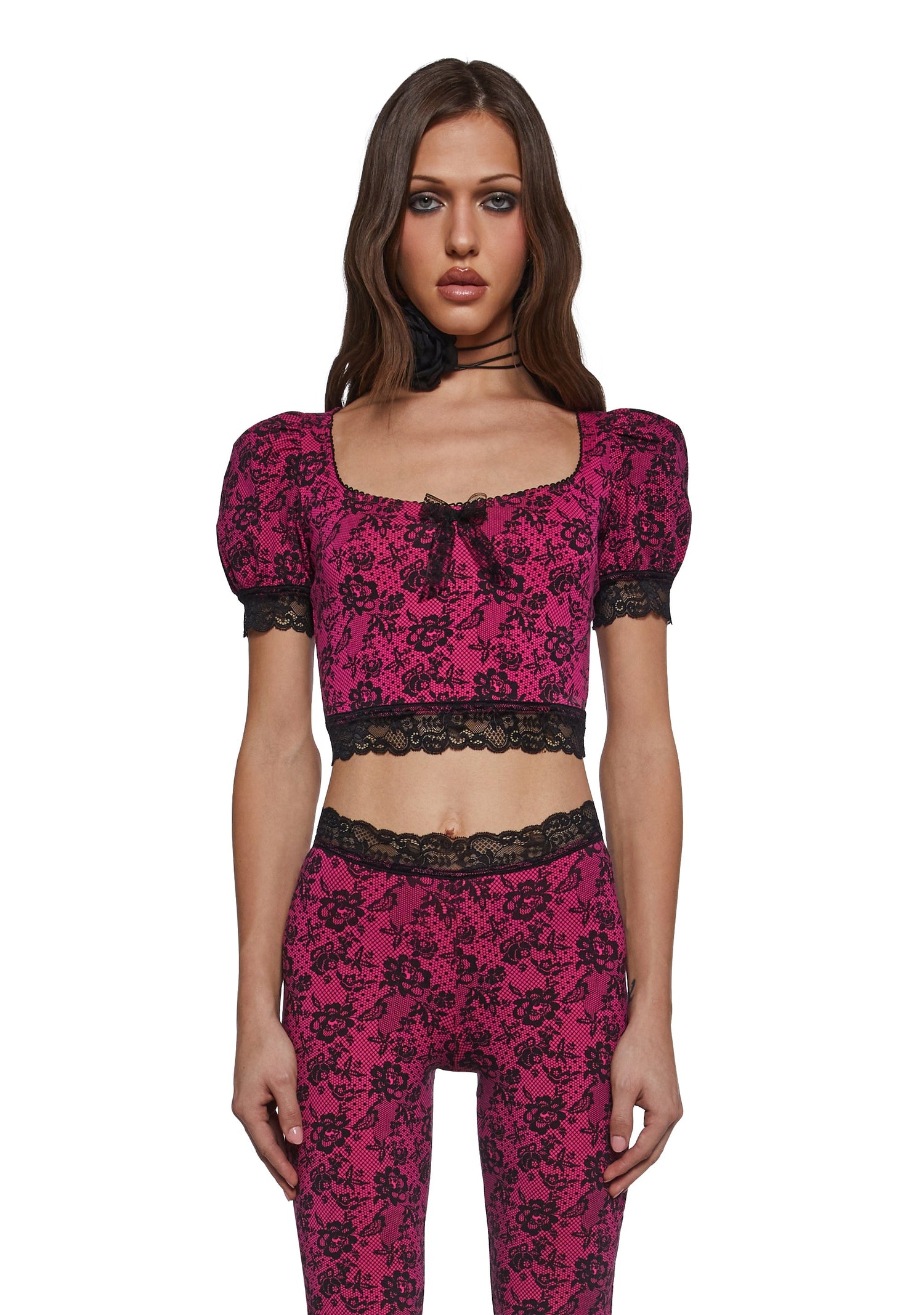 Lace Print Crop Top