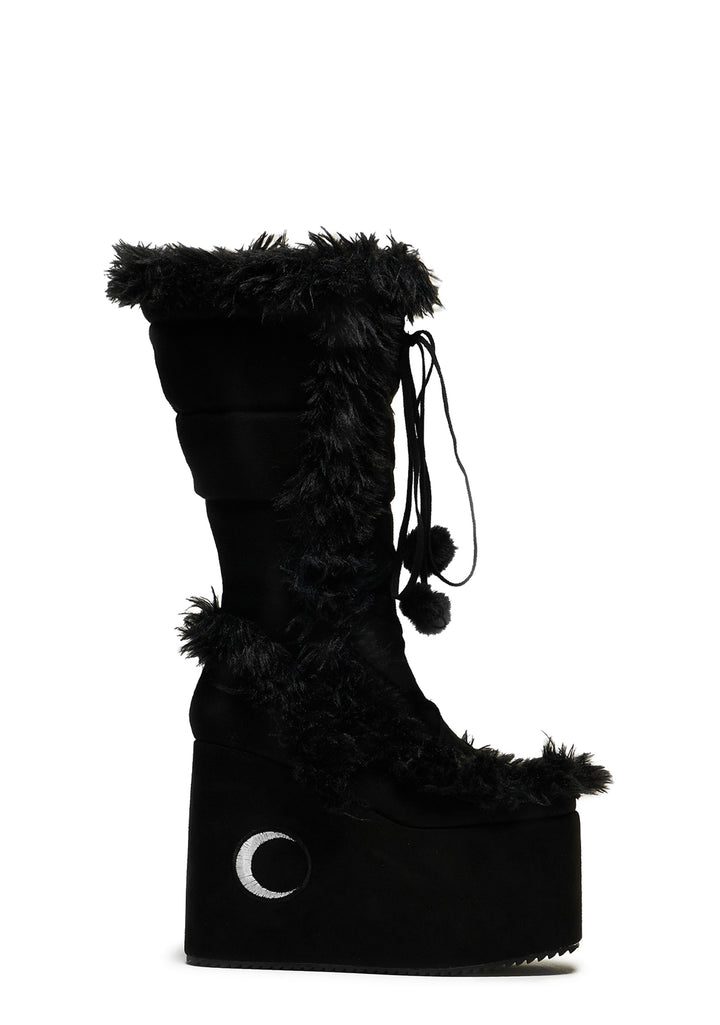 La Push Crescent Platform Faux Fur Long Boots
