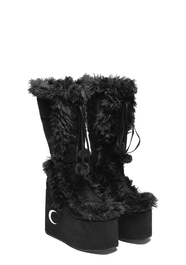 La Push Crescent Platform Faux Fur Long Boots