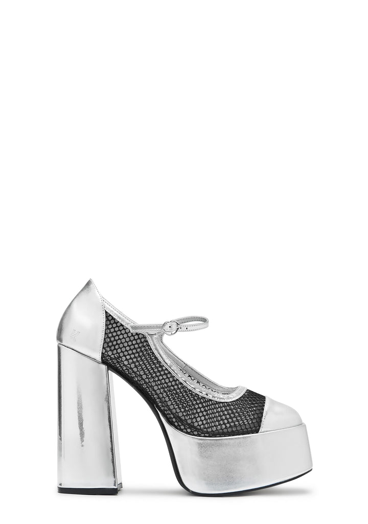 Regular Frankie Fan Fishnet Platform Heels - White