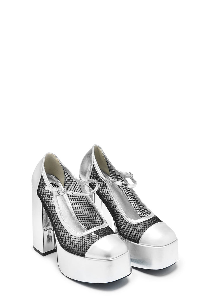 Regular Frankie Fan Fishnet Platform Heels - White