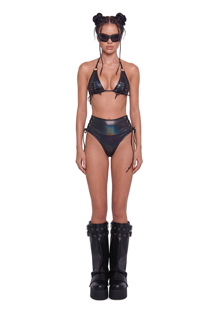 Metallic Lace Me Up Festival Set - Black