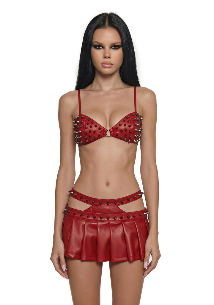 Hardcore Spiked Bra Top - Red