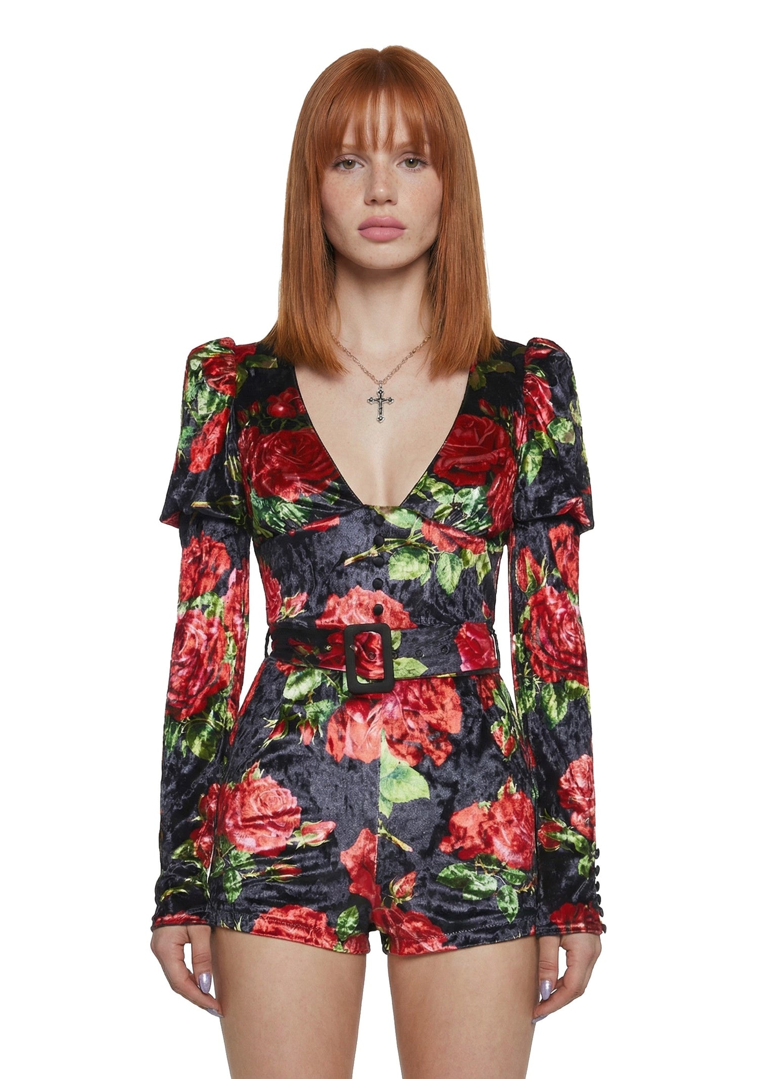 Chic Manners Velvet Romper - Black/Red
