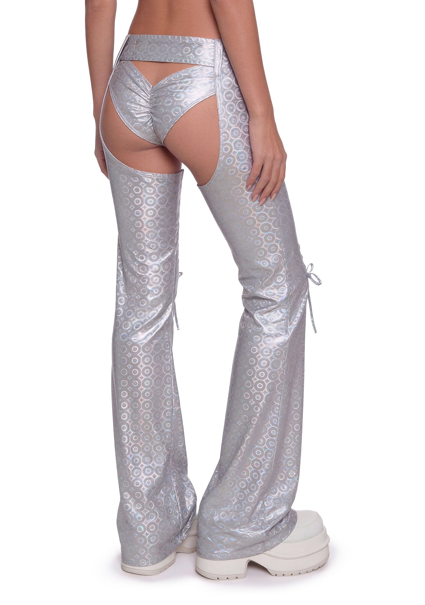 Metallic Buckle Chaps - Silver