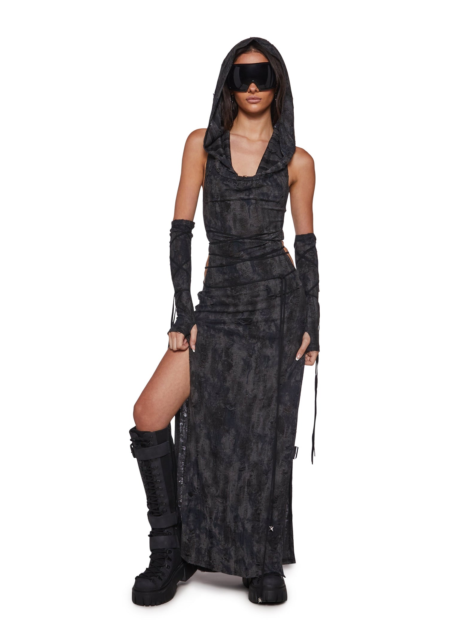 Desert Entity Hooded Maxi Dress with Gloves