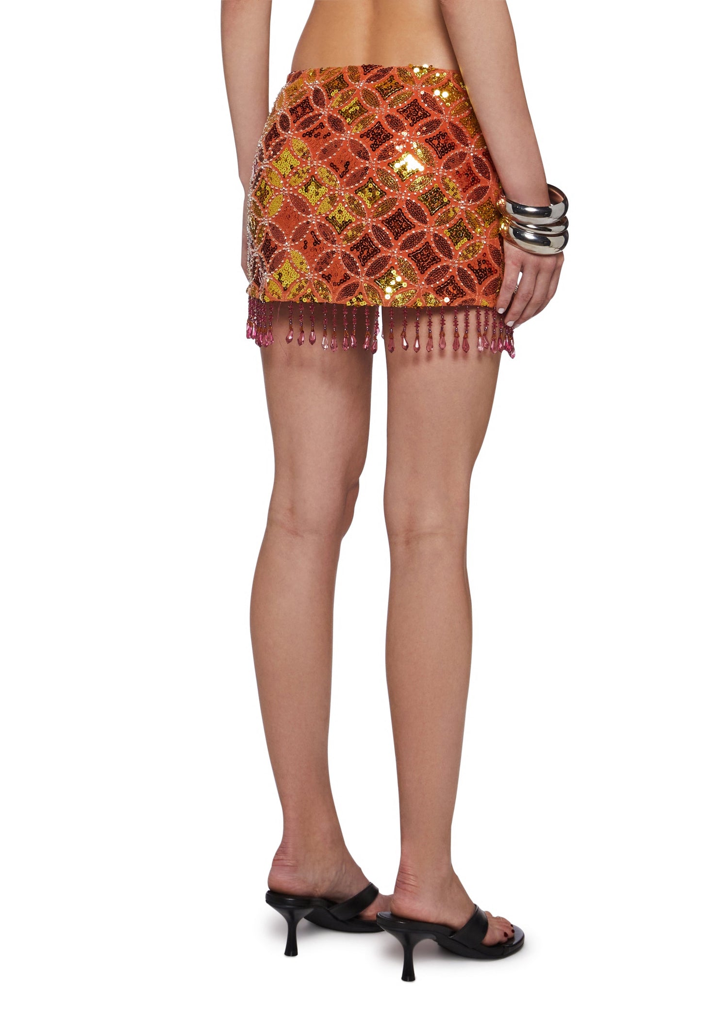 Mosaic Beaded Fringe Resort Mini Skirt