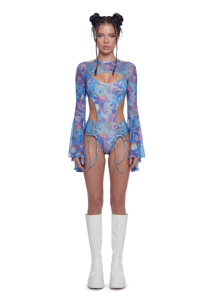 Mushroom Bell Sleeve Shrug - Blue