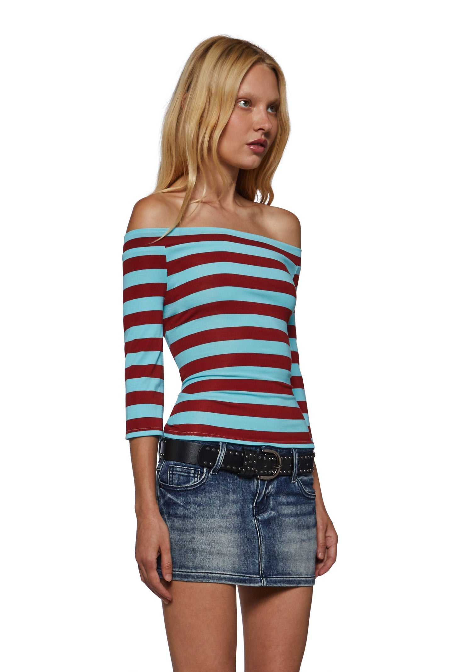 Melanie Off The Shoulder Quarter Sleeve Top - Blue