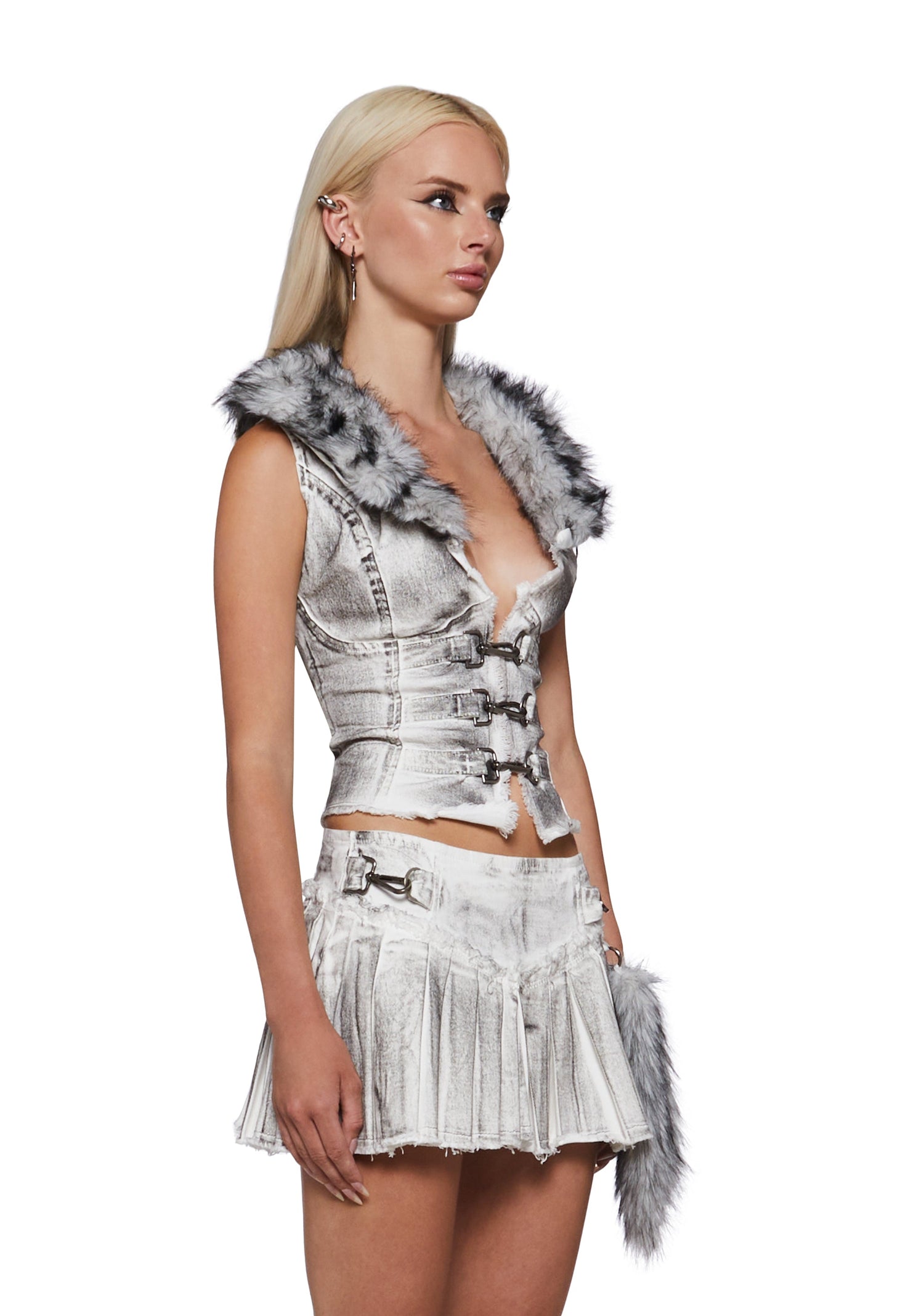 Siren Distressed Vest with Fur