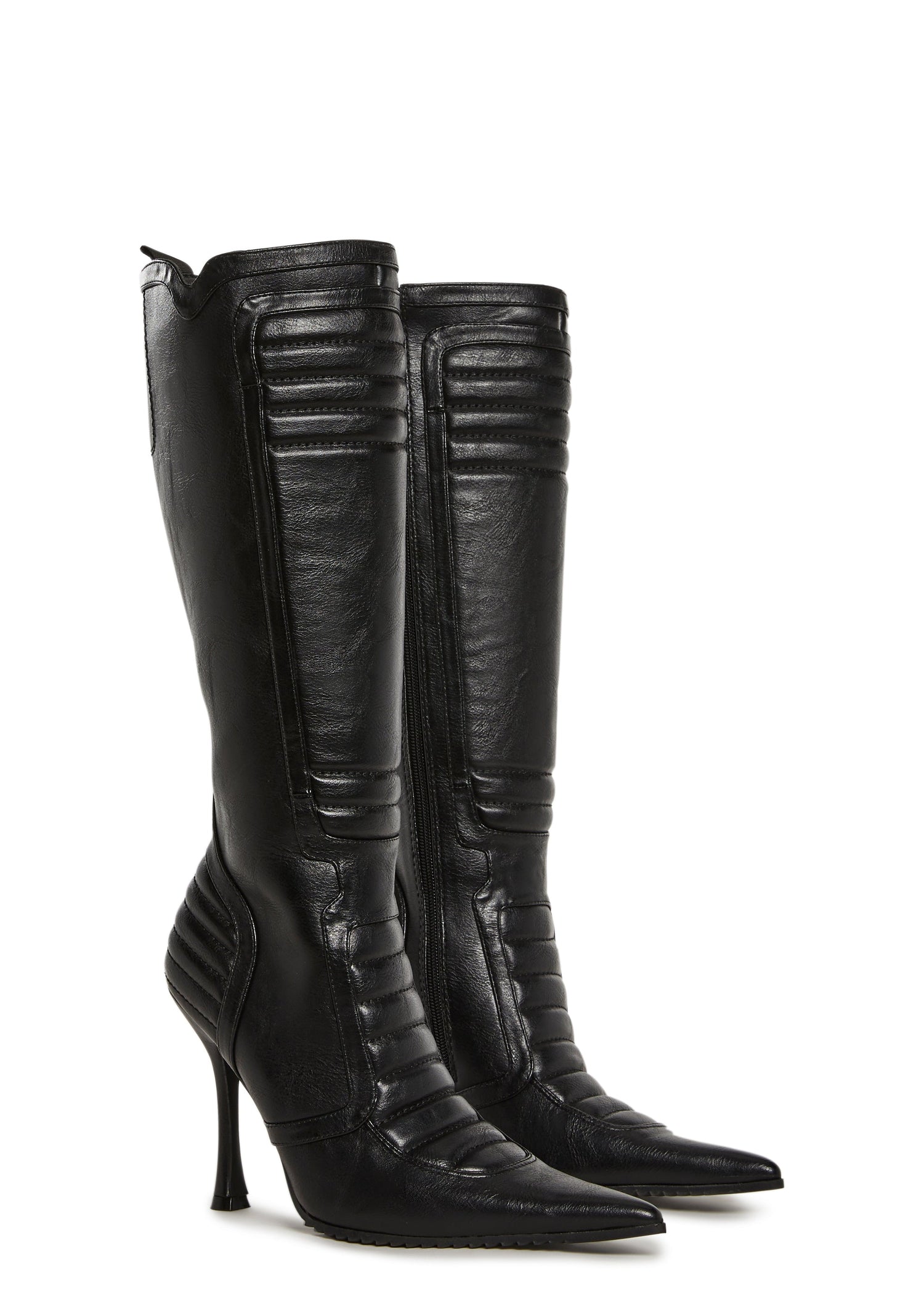Motorcrossed Knee High Boots - Black