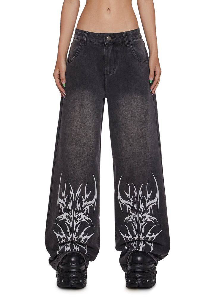 Sinful Attitude Wide Leg Jeans - Abstract