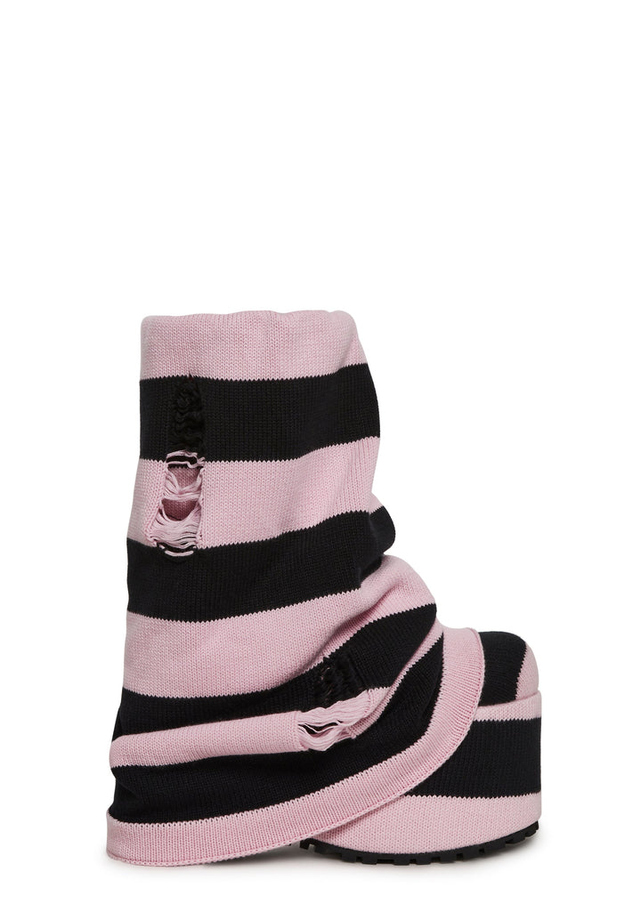 Snuggle Stripes Platform Boots - Black/Pink