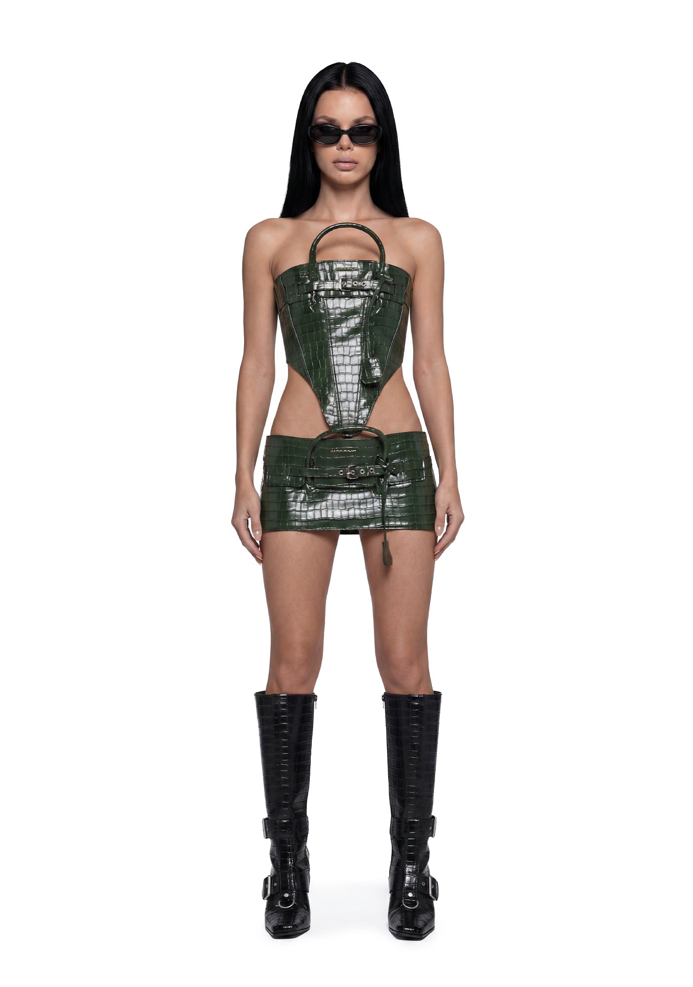 Heiress Handbag Mini Skirt - Green Croc