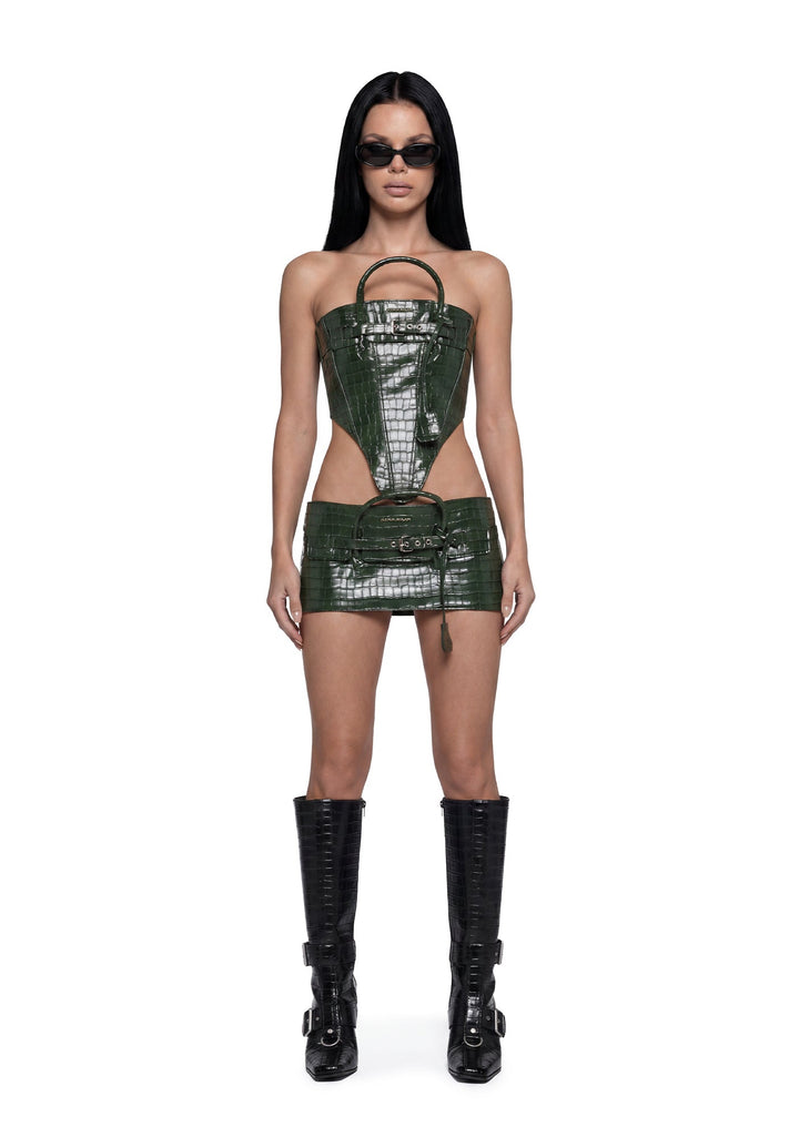 Heiress Handbag Mini Skirt - Green Croc