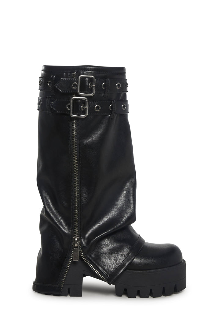 Warp Knee High Pant Boots - Black