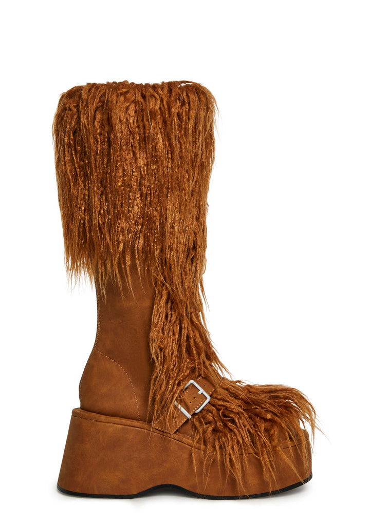 For Good Faux Fur Boots - Brown