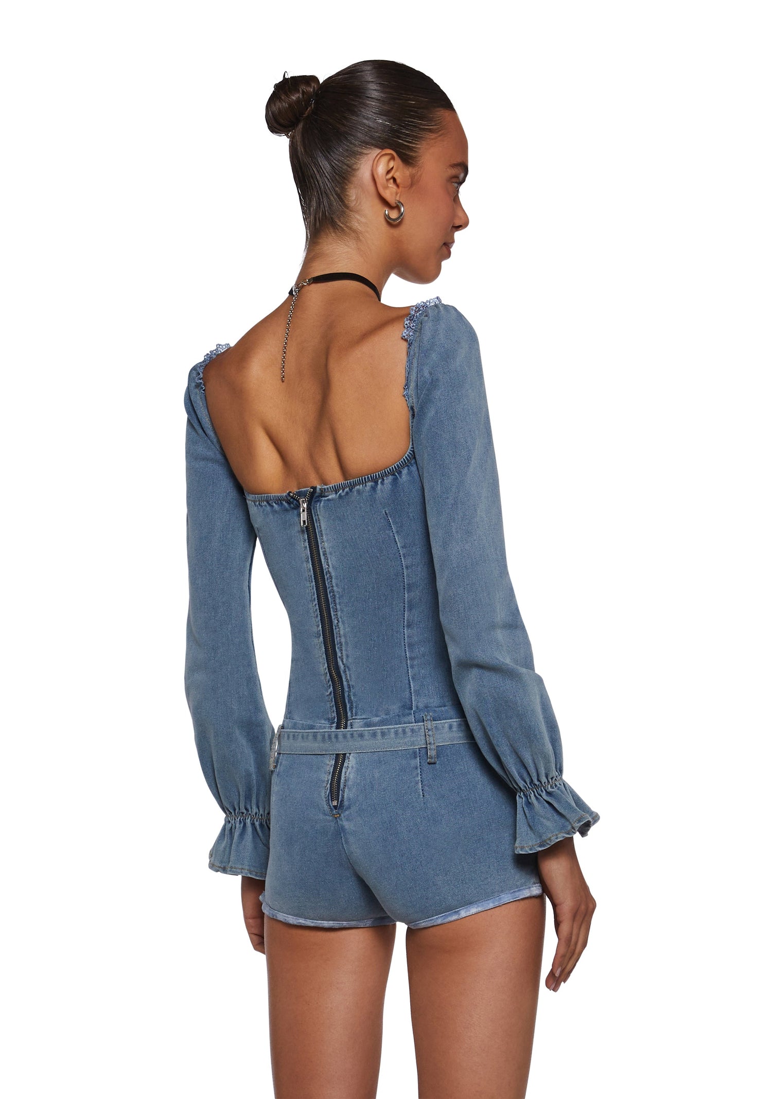 Flirt And Tell Denim Romper