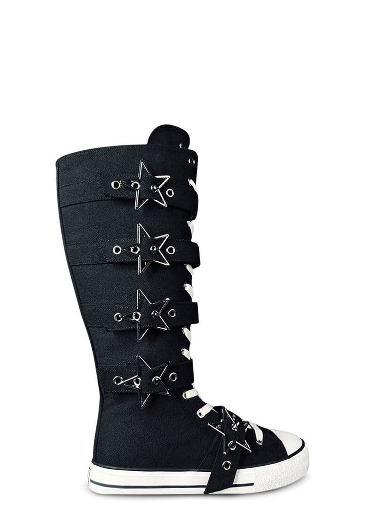 Rawr XD Silver Stars Knee High Sneakers - Black