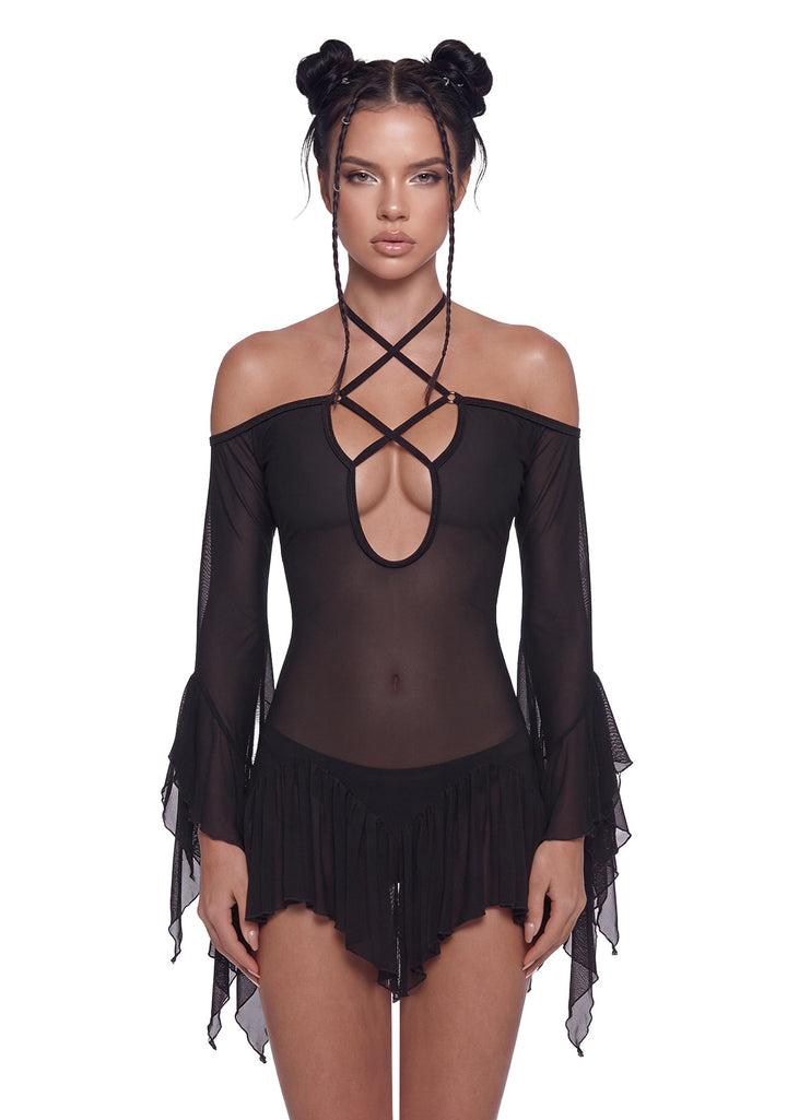 Mesh Flowy Dress - Black