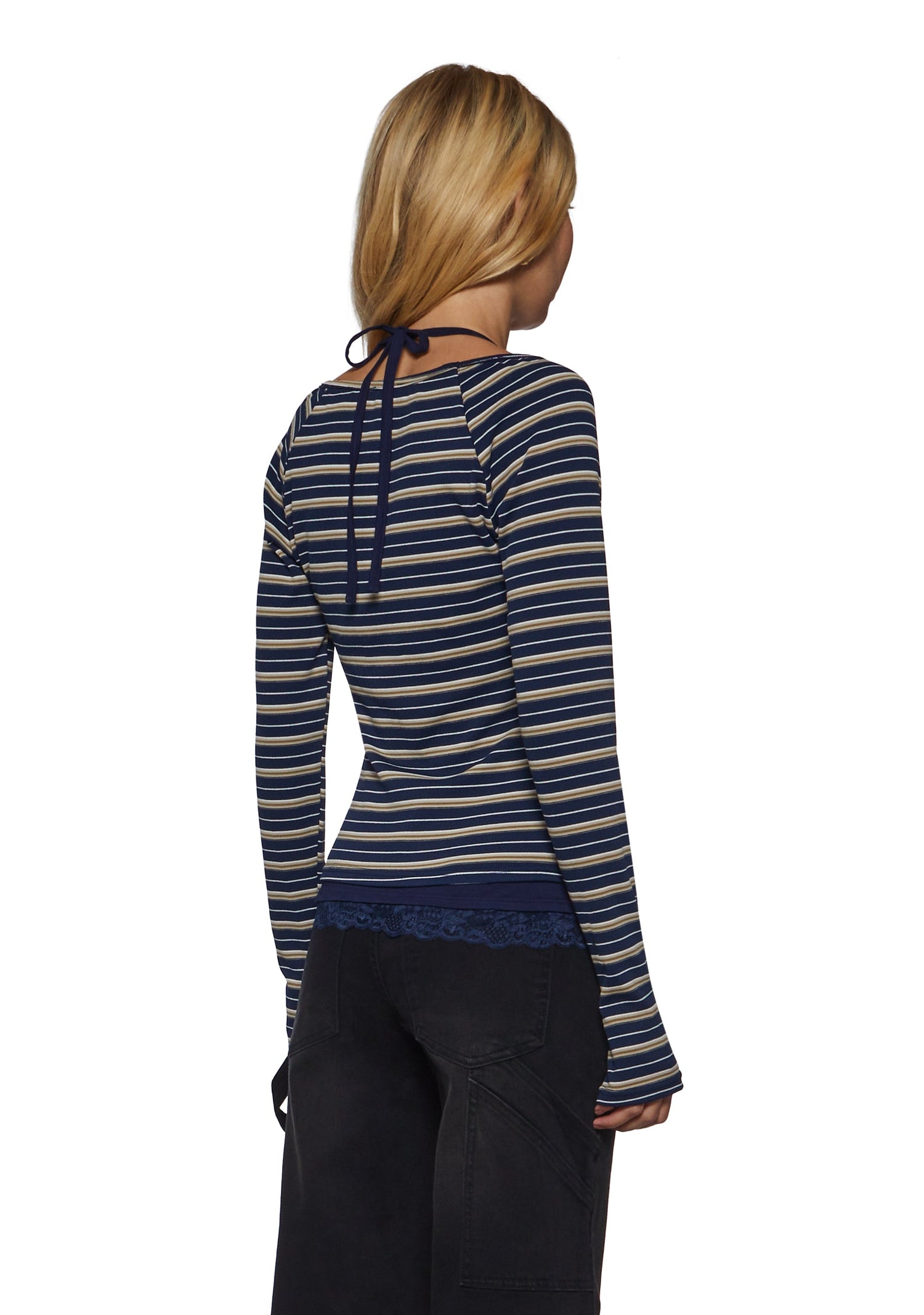 Angela Stripe Layered Cami Long Sleeve - Blue