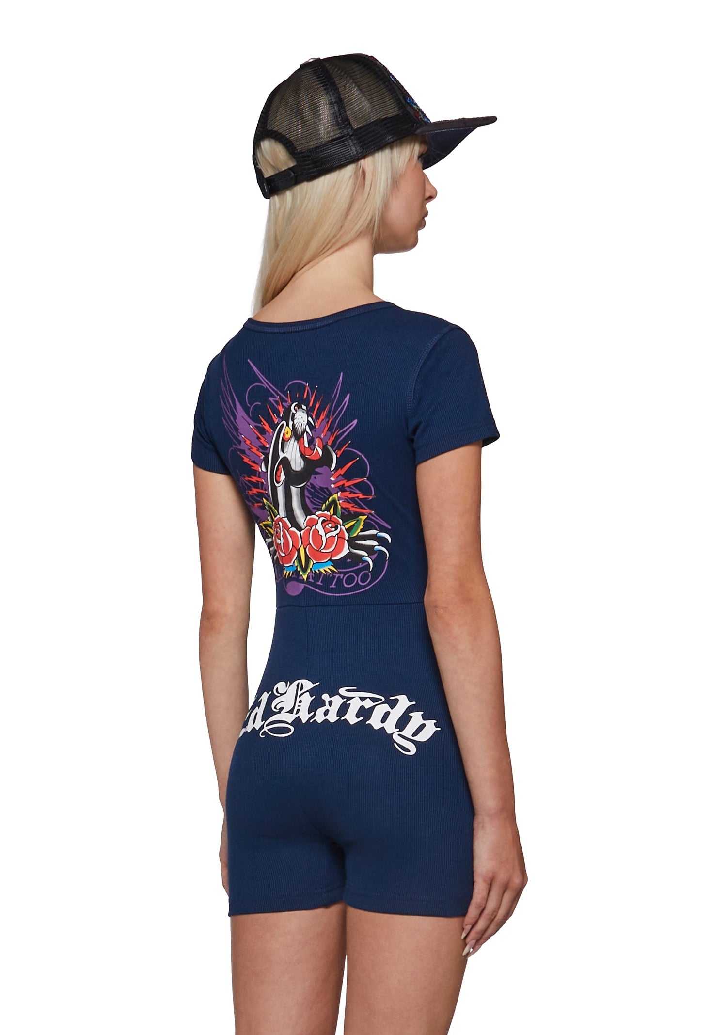 Panther Rose Short Sleeve PJ Onesie - Blue