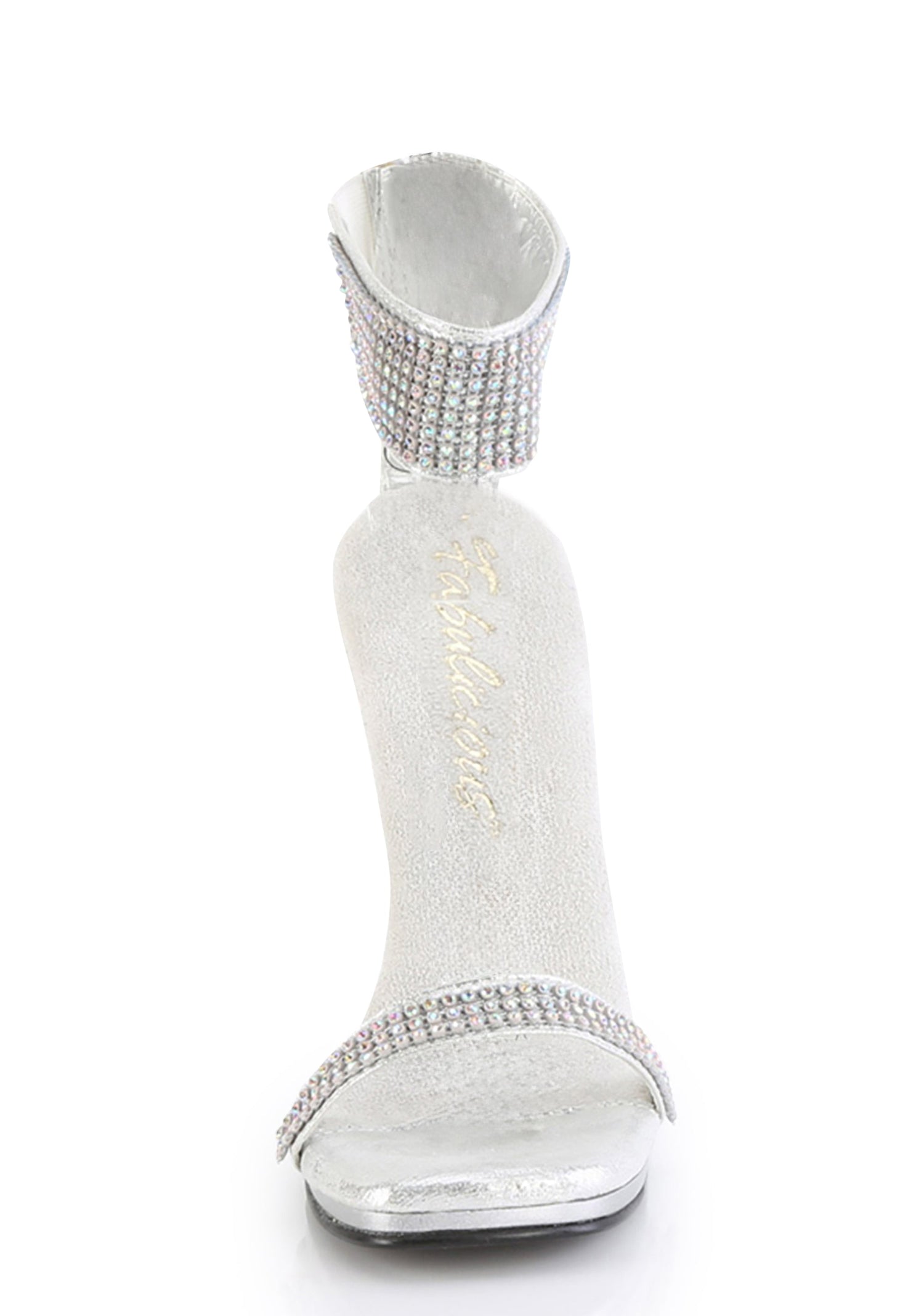 Chic-40 Platform Ankle Strap Rhinestone Sandals-Silver