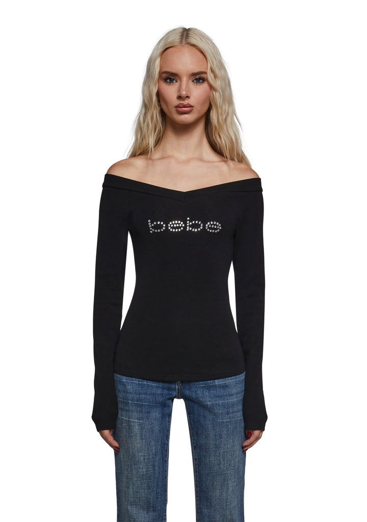 Logo Off The Shoulder Top - Black