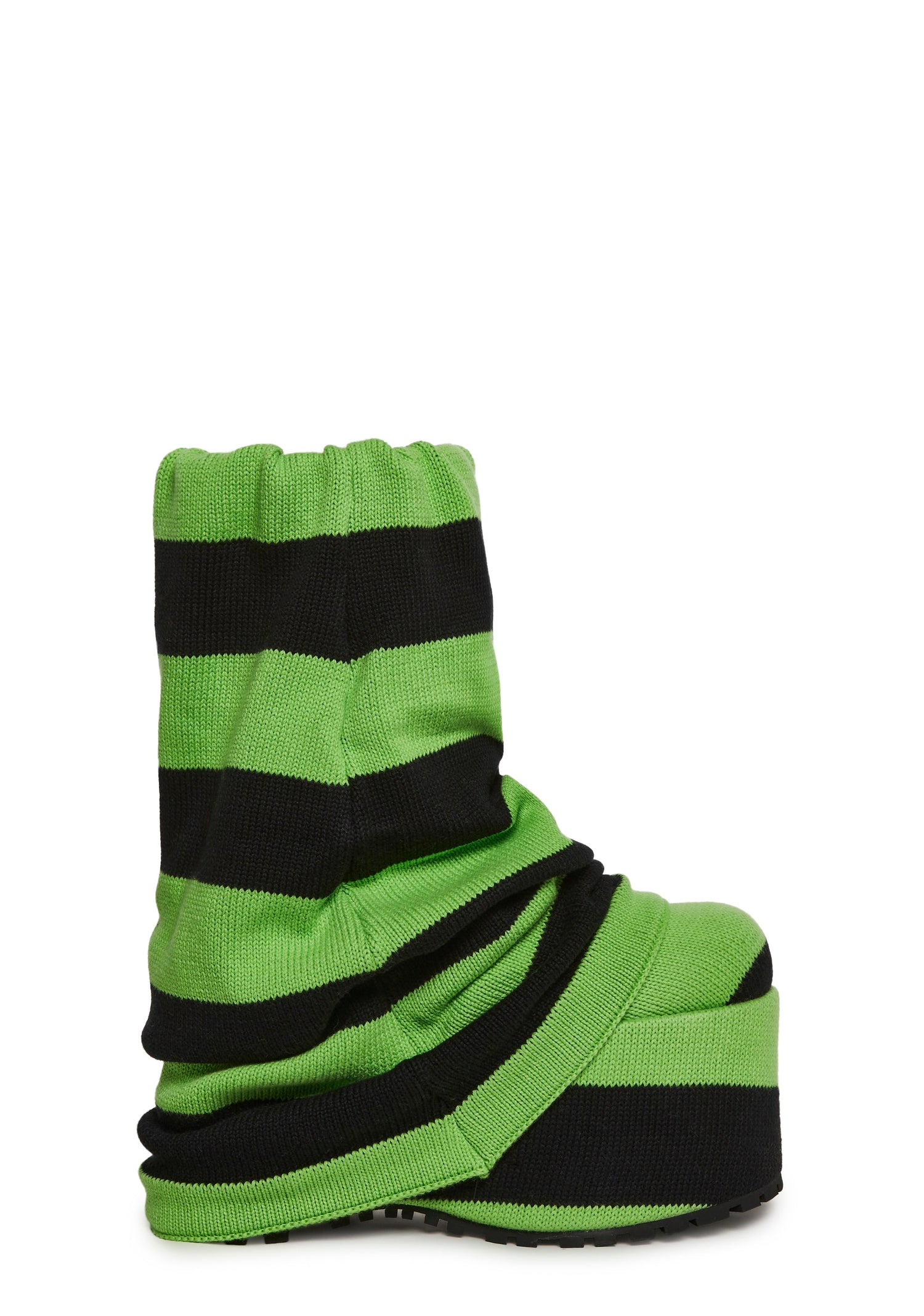 Snuggle Stripes Platform Boots - Black/Green