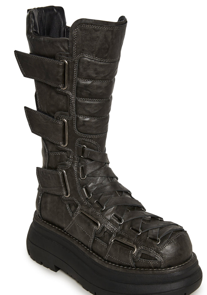 Motorcrossed Platform Boots - Gray