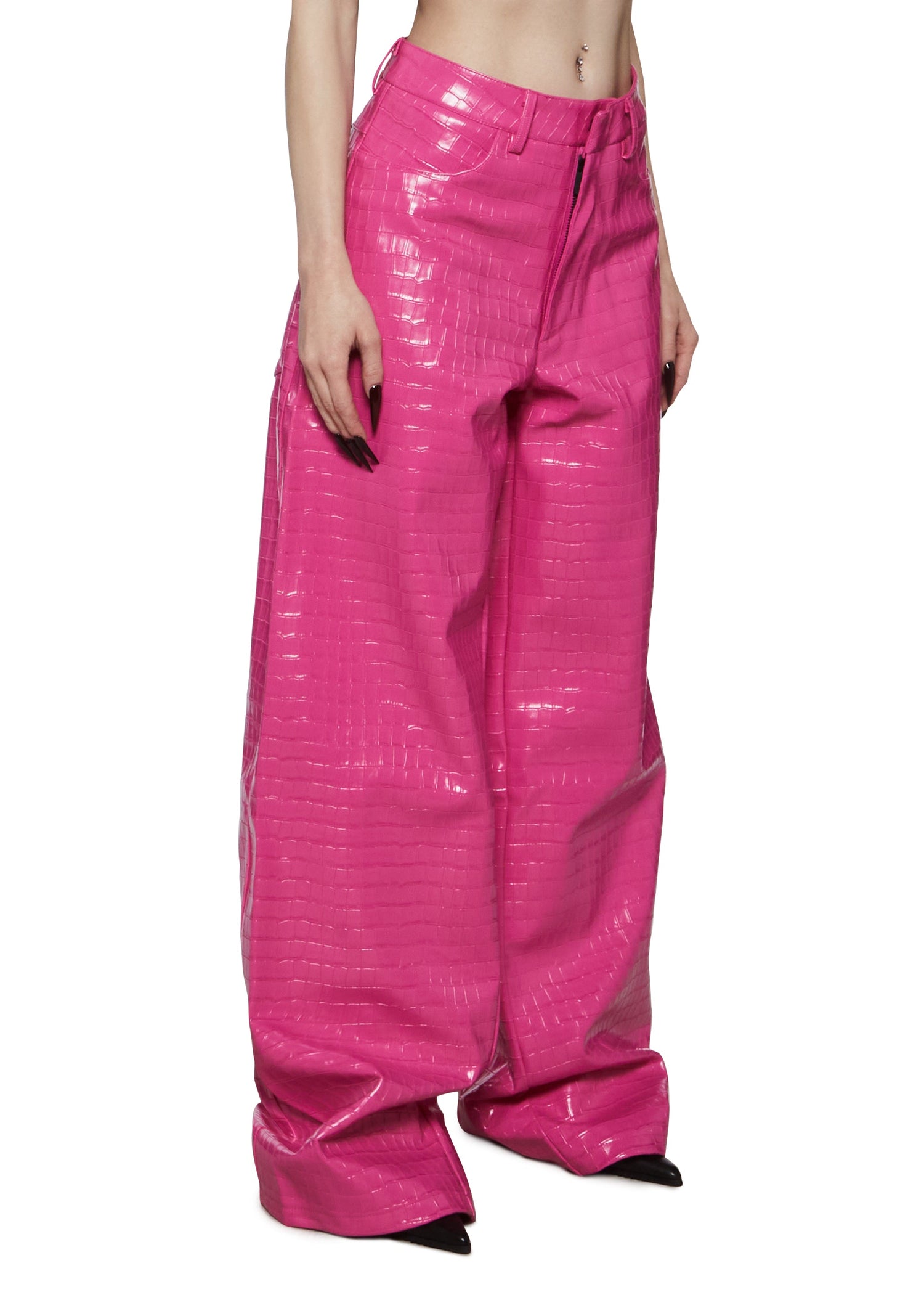 Leahter Baggy Suiting Pants - Pink