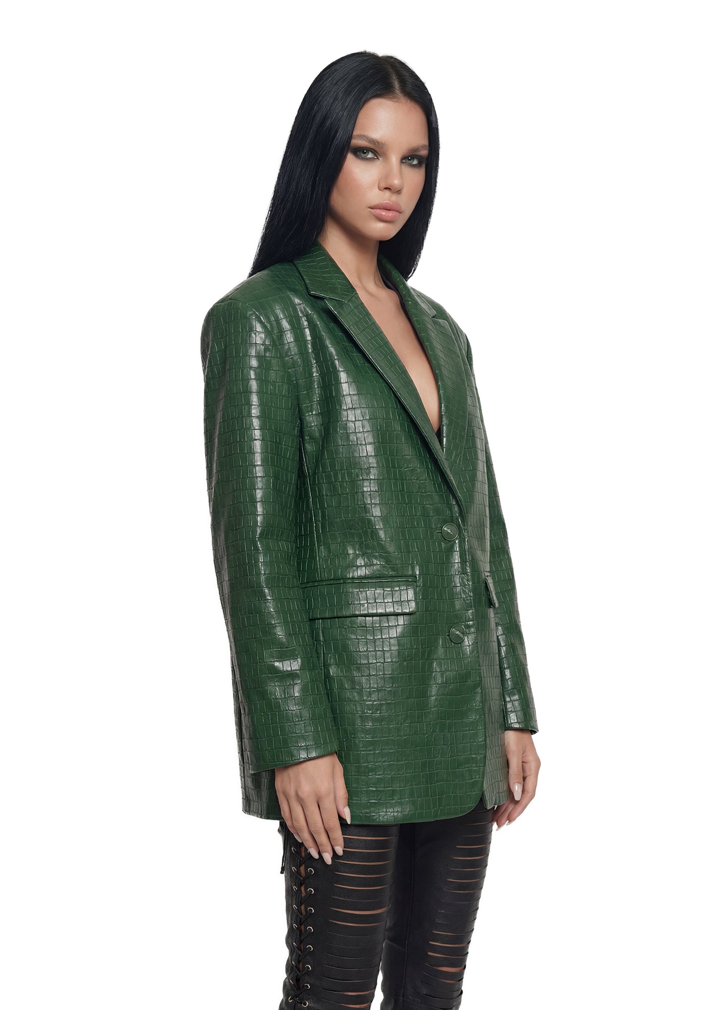 Leather Oversize Blazer - Green