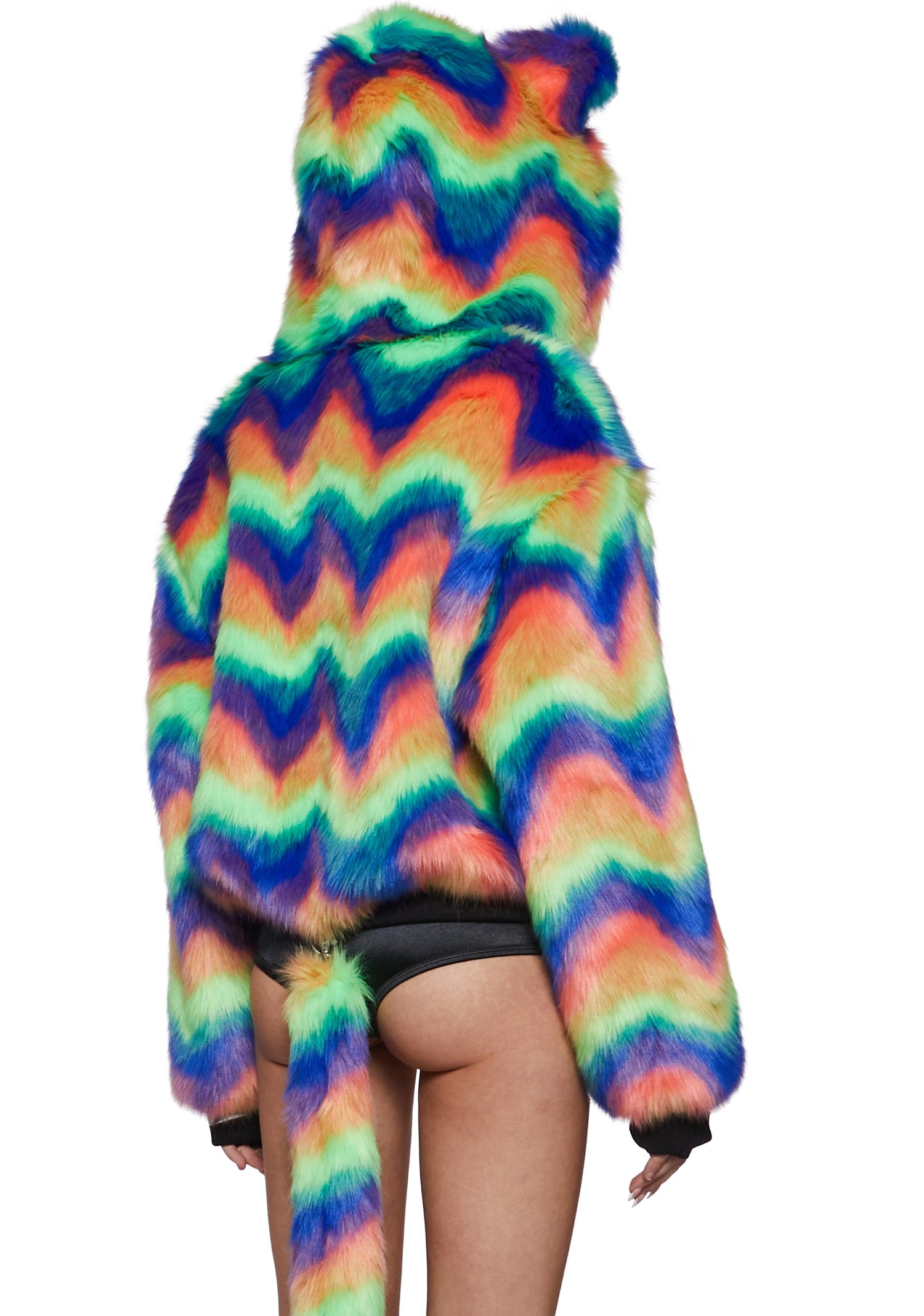 Kaleidoscope Kitten Rainbow Faux Fur Coat