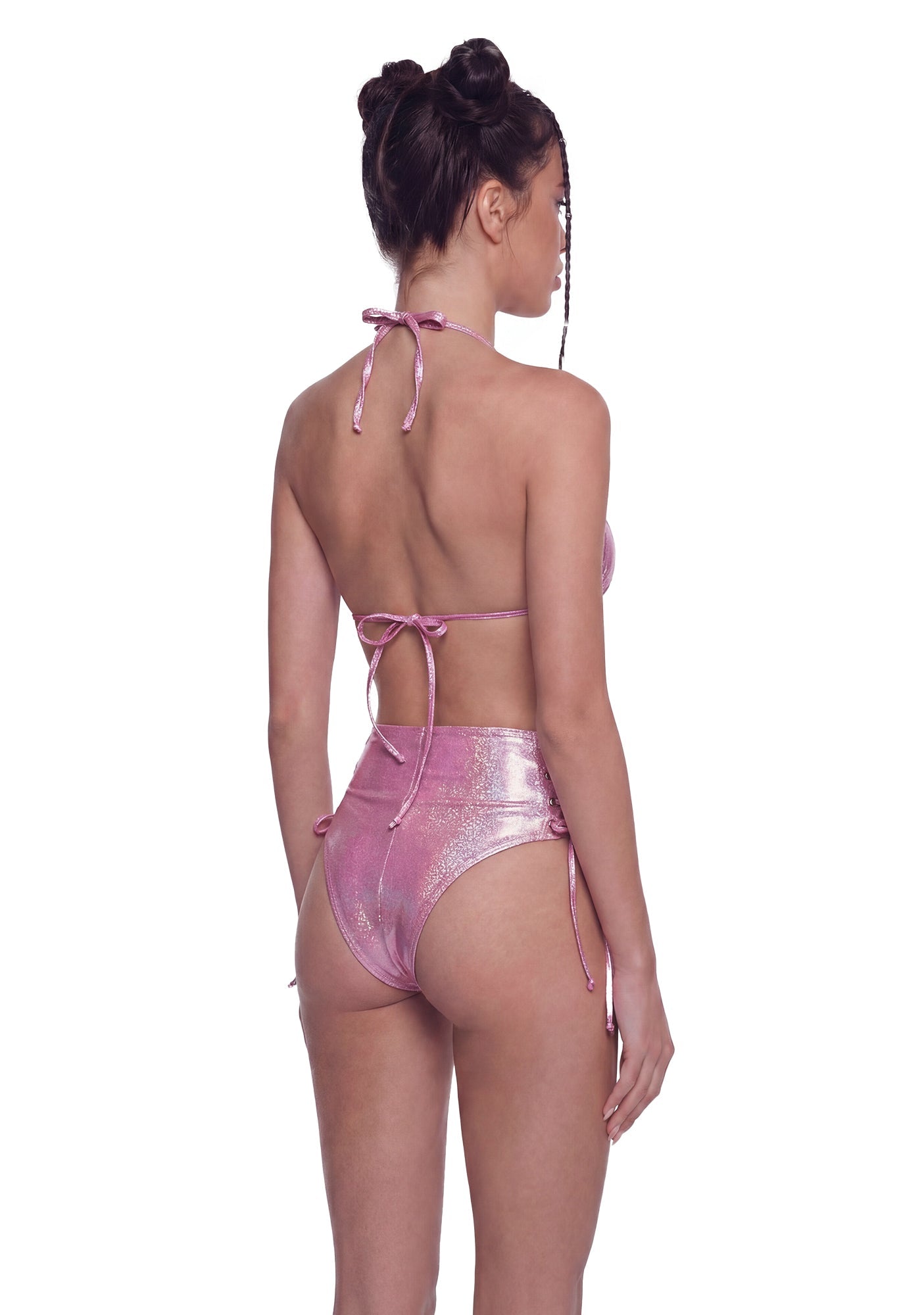 Shimmer Lace Up Festival Set - Pink