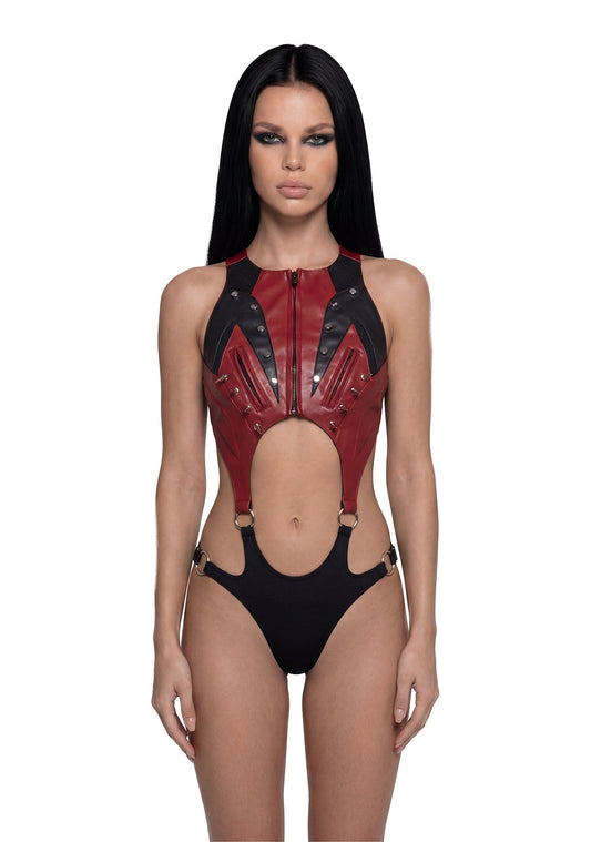 Studded Octane Moto Body Flat Panty - Red