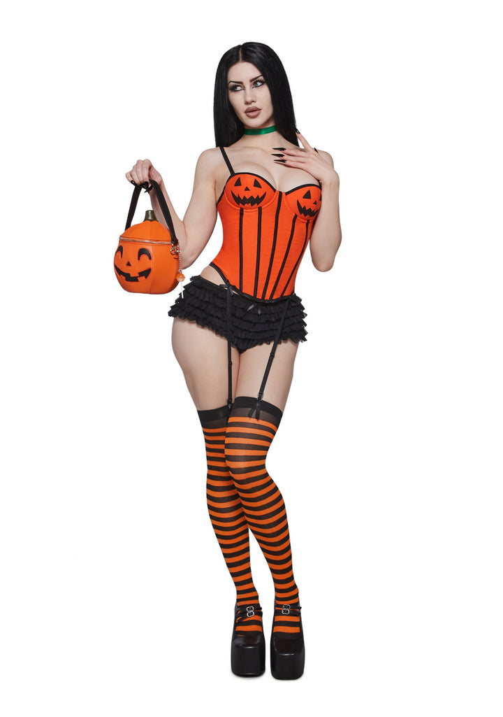 Sexy Pumpkin Corset Costume with Stockings