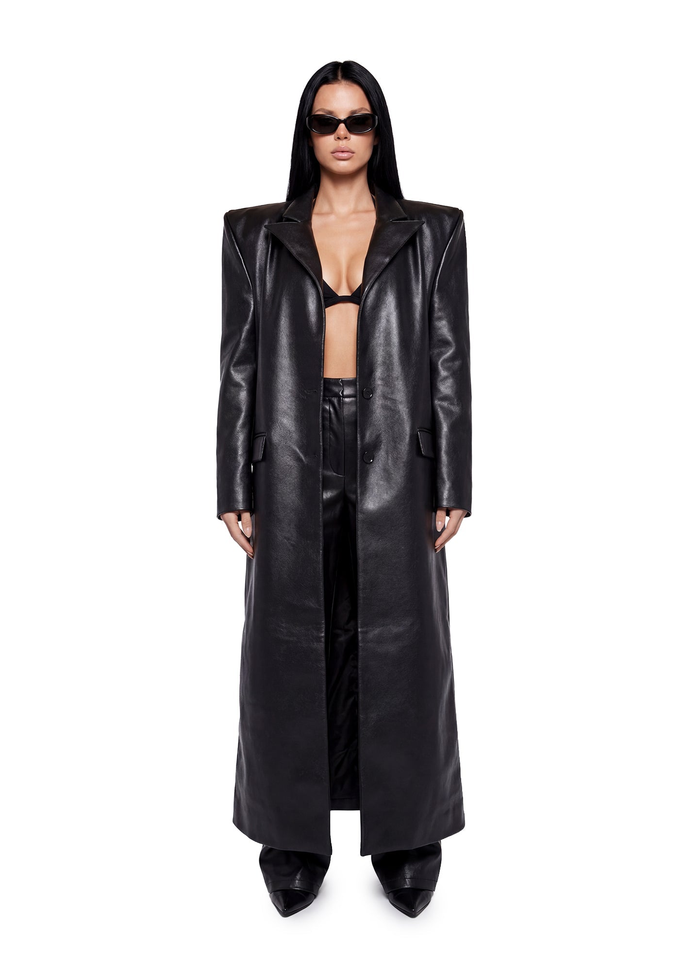 Doomsday Elongated Leather Coat - Black
