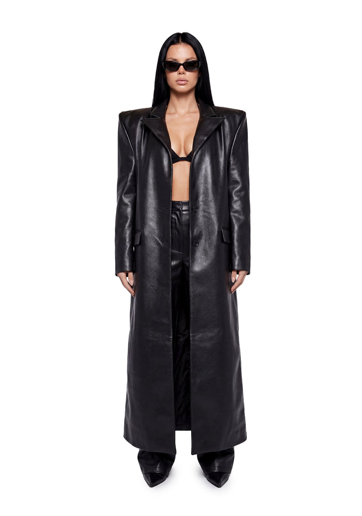 Doomsday Elongated Leather Coat - Black
