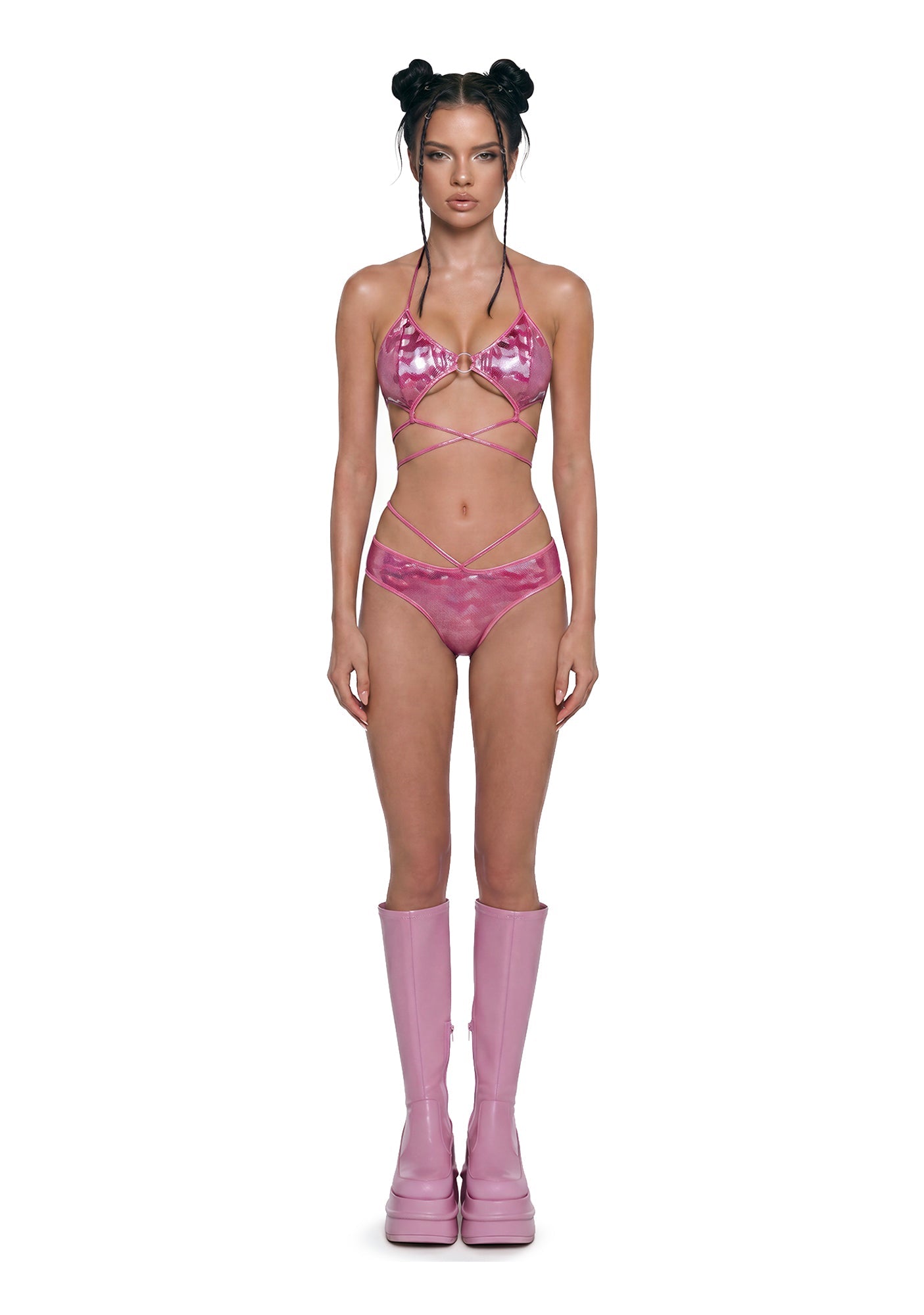 Metallic Strappy Festival Set - Pink