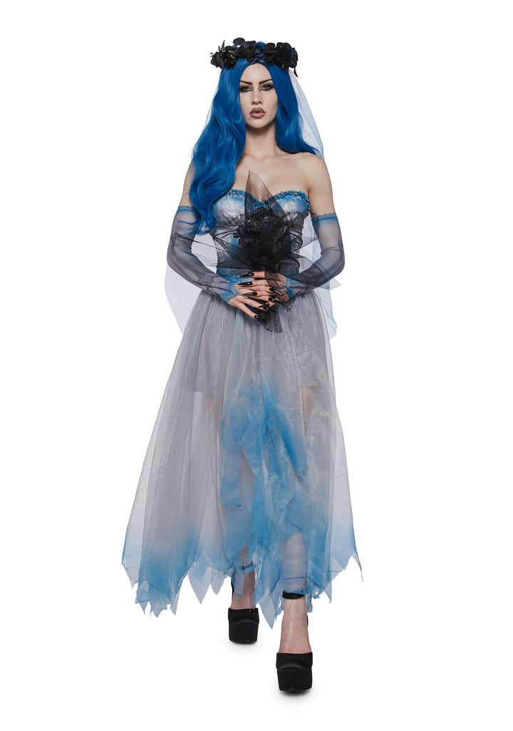 Cartoon Dead Bride Costume and Wig set