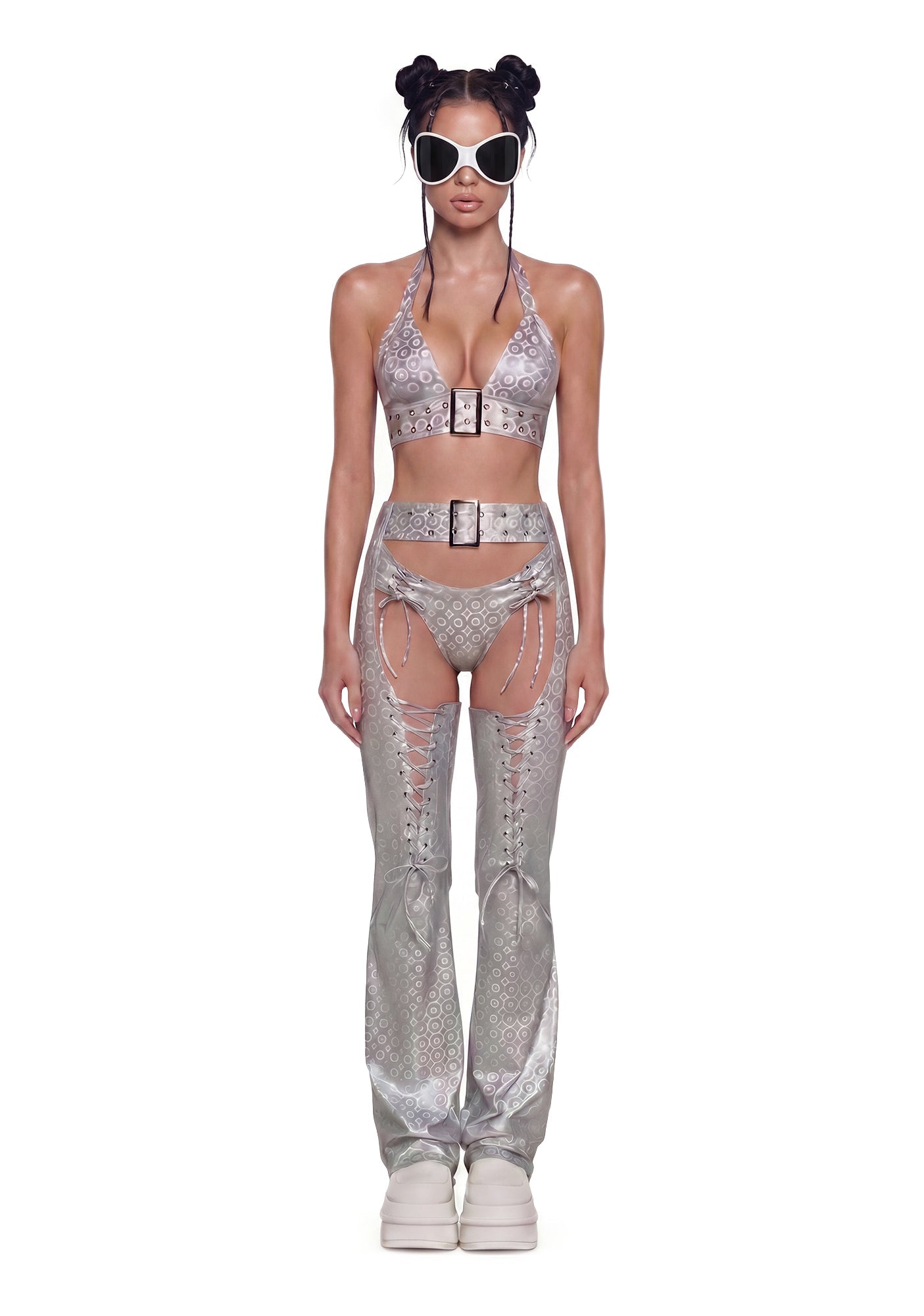 Metallic Buckle Chaps - Silver