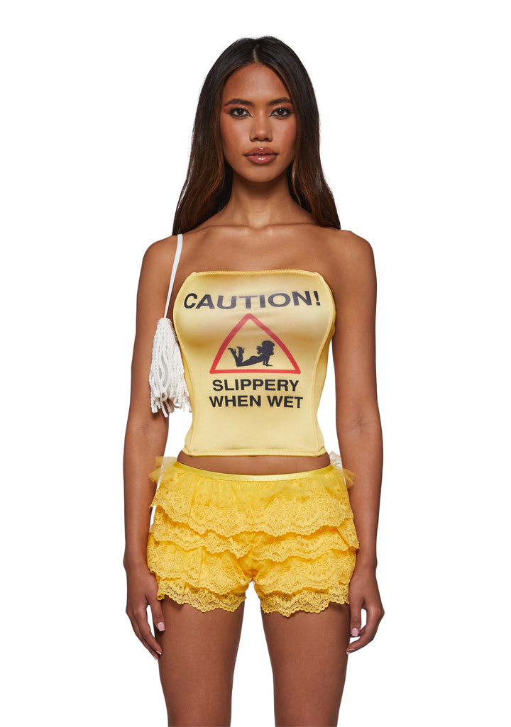 Wet Floor Sign Costume with Mop Purse