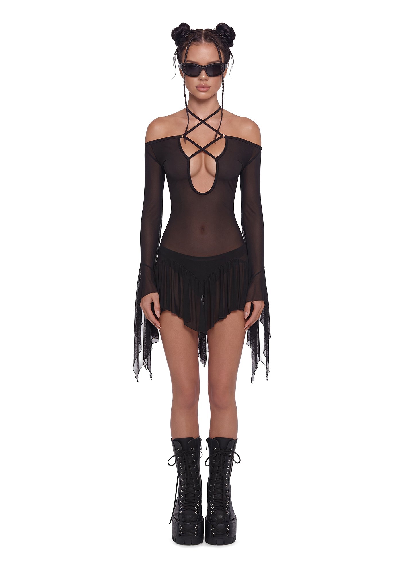 Mesh Flowy Dress - Black