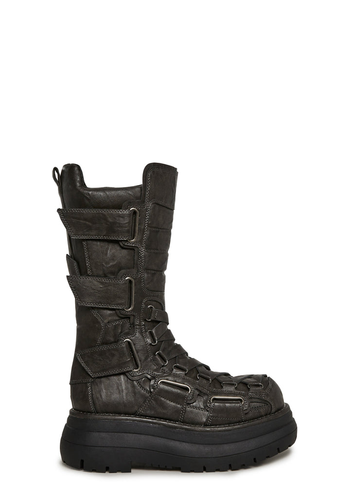 Motorcrossed Platform Boots - Gray