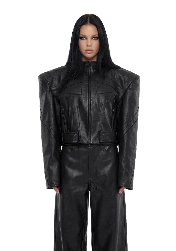 Power Shoulder Moto Jacket - Black